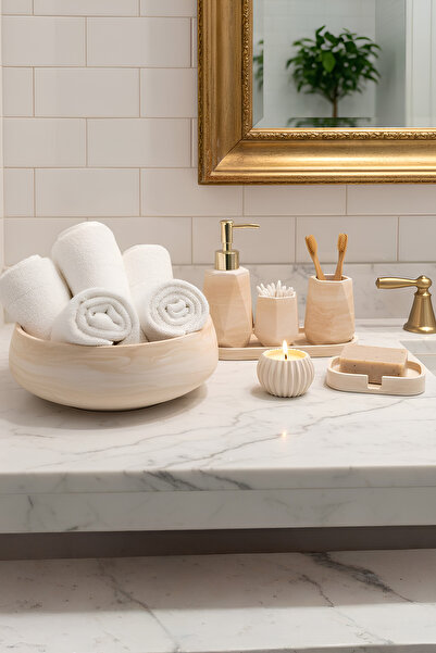 Elizovi Marble Textured 7 Piece Luxury Bathroom Set |   Liquid Soap Dispenser...