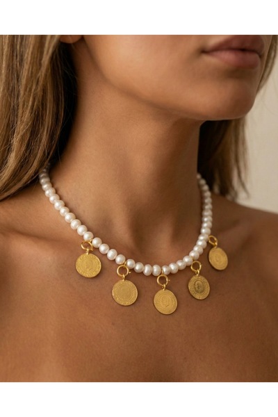 Hazeran accessories Gerçek İncili 5’i 1 yerde Altın takılabilen İnci kolye