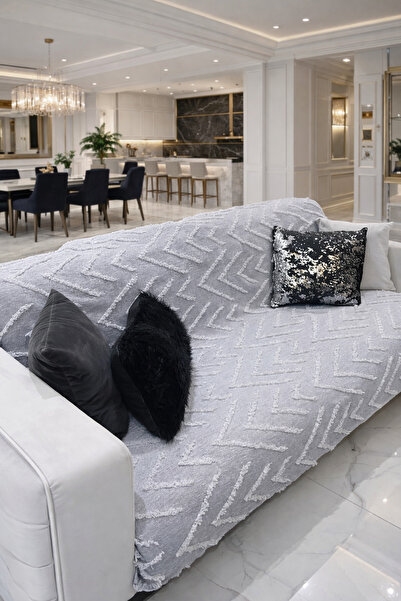 Gizo Home Şönil Jakar Kumaş Kaydırmaz, Sakallı Koltuk Örtüsü, Çekyat Örtüsü -...