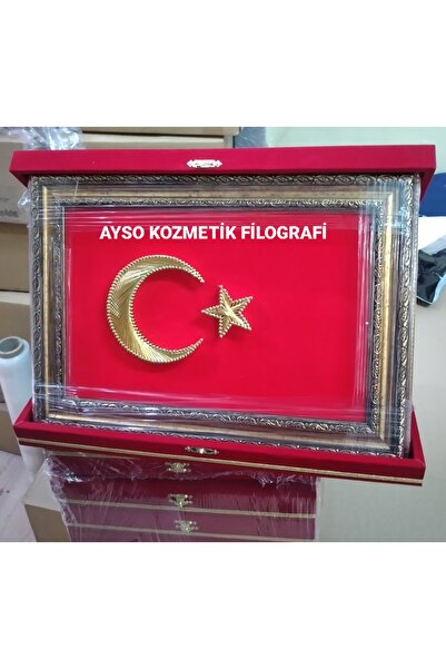 ayso kozmetik AYYILDIZ SARI 15X22.5 FİLOGRAFİ KUTULU TABLO PLAKET TÜRK BAYRAĞI