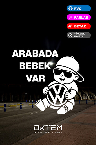 OKTEM Nameplate Arabada Bebek Var Beyaz Araba Sticker 20x18 cm | Cam, Bagaj v...