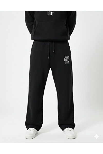 NİCE Black 3 Thread Thick Winter Baggy Sweatpants |   Oversize Relaxed Fit Re...