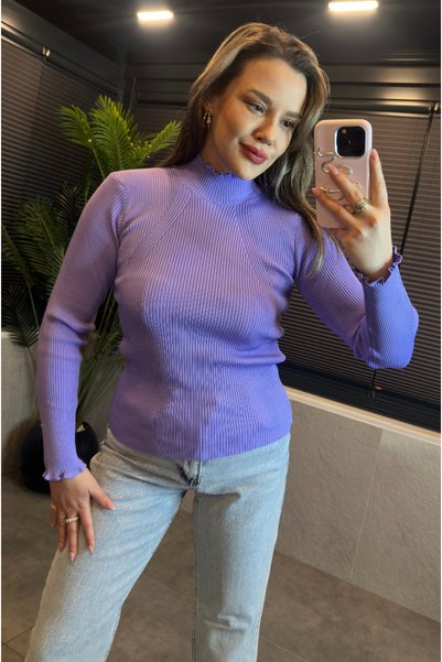 MİR STORE Lilac Color High-Collar Knitwear with Sleeve Detail
