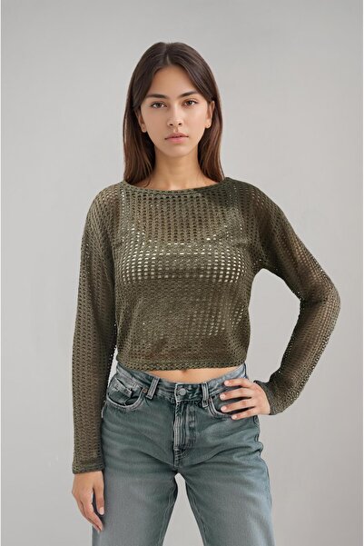 Klotho MAIA Women's Openwork Perforated Khaki Blouse