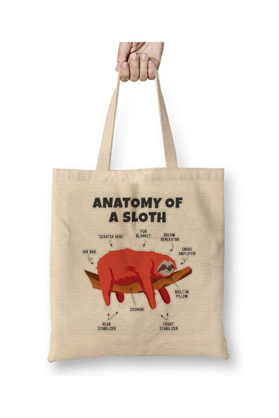 Toyaso Sloth Anatomy Sloth White Tote Bag Long Handle Shopping Bag Beach Bag