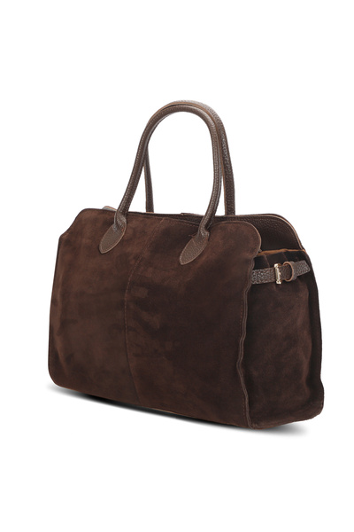 LOTUSVİE %100 Hakiki Kahverengi Deri Süet Kadın Büyük Boy El ve Omuz Çantası