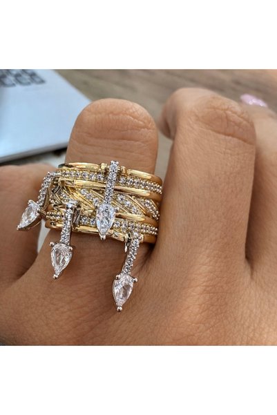 neslyaccessories Gold Ring with Dangle Drop Stones