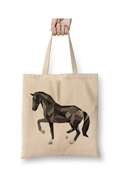 Toyaso Geometric Animal Black Horse Horse White Tote Bag Long Handle Shopping...