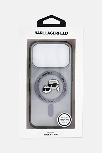 Karl Lagerfeld جراب هاتف آيفون 17 برو ماج سيف بتصميم رأس شوبيت، رمادي شفاف