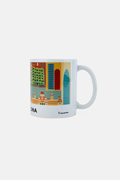 Muy Mucho Stoneware Barcelona Graphic Print Tea Cup 350 ml, Multicolor