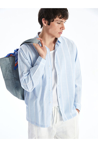 LC Waikiki Ανδρικό πουκάμισο με μακρυμάνικο ριγέ ποπλίνα XSIDE Comfortable Fit