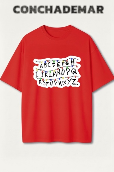 Vordevia Tricou din bumbac premium supradimensionat cu imprimeu Stranger Thin...