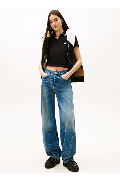 Tommy Jeans Nakışlı Siyah Kadın Polo T-Shirt