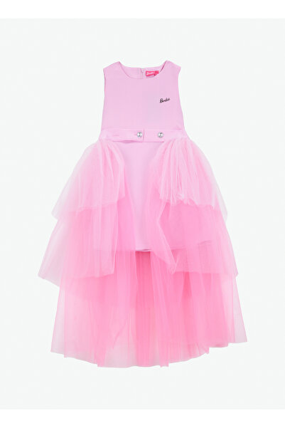 Barbie Düz Pembe Kız Çocuk Abiye Elbise BRB6SG-ELB6523