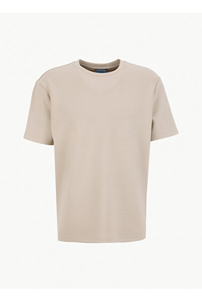 Discovery Expedition D6SM-TST3804 Bej Bisiklet Yaka Rahat Düz Erkek T-Shirt