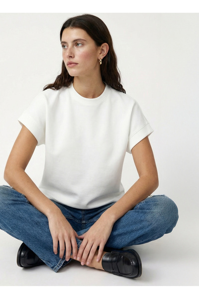Fabrika Bisiklet Yaka Düz Kırık Beyaz Kadın Sweatshırt F6SL-SWT0003