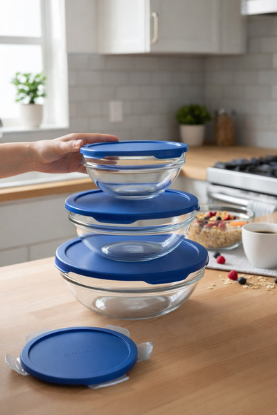 Paşabahçe Cam Saklama Kabı 3'lü Set - Sızdırmaz Kapak, Bulaşık Makinesinde Yı...