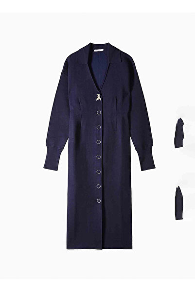 Patrizia Pepe Lacivert Kadın V Yaka Standart Fit Elbise 8A1557