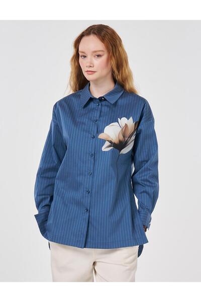 KYR Stripe Pattern Cotton Blouse Indigo