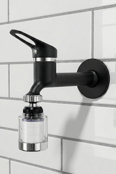 ESORA صنبور طويل أسود قابل للحركة بزاوية 360 درجة مع فلتر وصنبور تشغيل/إيقاف