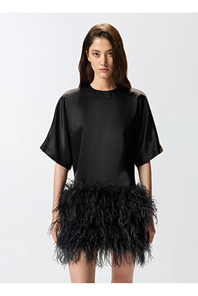 PİNKO Yuvarlak Yaka Düz Siyah Standart Kadın Elbise 105738