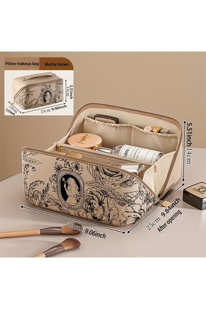 WINEENEE Travel Makeup Bag, Large Capacity Cosmetic Bags for Women, Waterproof Portable Pouch Open F