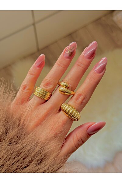 YOUES JEWELRY طقم خواتم نسائية من الفولاذ مكون من 3 قطع