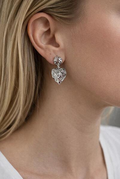 naaksesuar Heart Detailed Dangle Earrings Silver Color