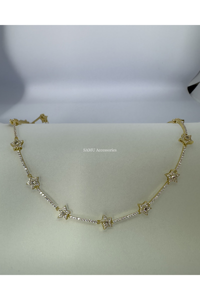 Samu Accessories قلادة من الفولاذ بتصميم نجمة مرصعة بالحجارة وقضيب ذهبي - قلا...