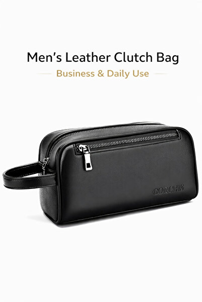 Cuorvag Men’s Leather Clutch Bag with Zipper, Large Capacity Handbag with Car...