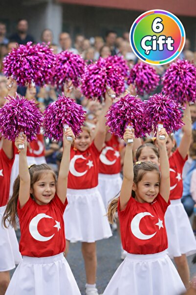 TOYFEST Ponpon Metallic Shiny Fuchsia Purple Cheerleading Pompoms with Sticks...