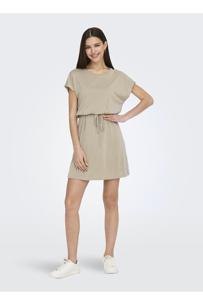 ONLY O Yaka Düz Açık Kahve Kısa Kadın Elbise ONLHANNAH S/S SHORT DRESS JRS