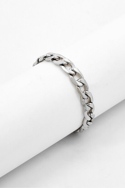 Steeltime Men Stainless Steel Accented Thick Cuban Link Chain Bracelet, Silver