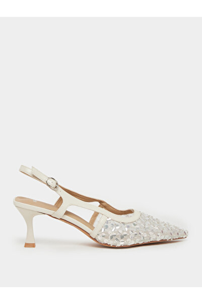 Styli أحذية نسائية فضية لامعة بكعب صغير مفتوح من الخلف