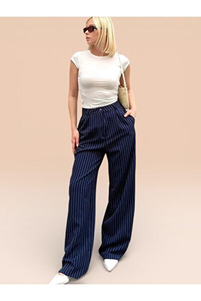 byhaziran butik Pantaloni din material textil plisați cu talie înaltă pentru ...