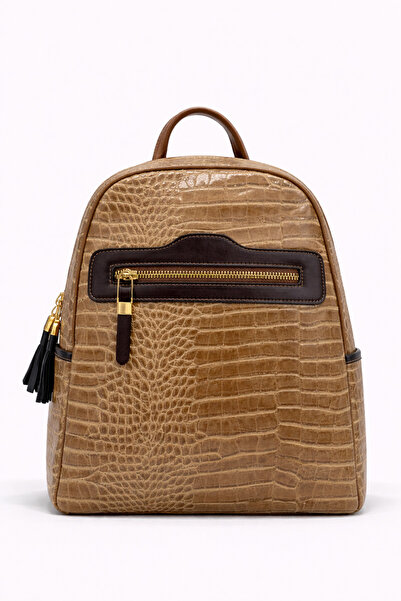 louisiana polo حقيبة ظهر نسائية فضية من سيلفر بولو بنمط جلد التمساح والمينك ا...