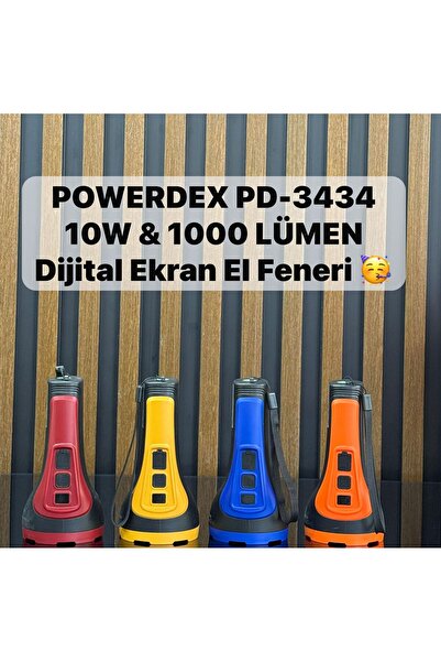 powerdex PD-3434 Şarjlı El Feneri | 10W Led, 1000 Lümen, Dijital ekran