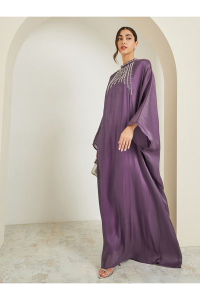 Styli Women Purple Embroidered Maxi Kaftan