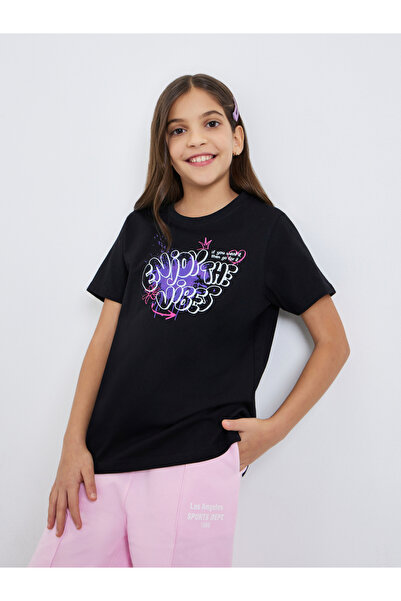 Styli Girls Black Graphic Print T-Shirt