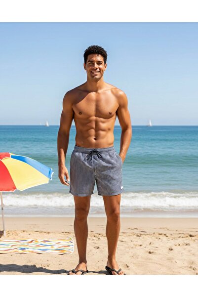 İLBESSPORT Erkek siyah Çizgili Deniz Şort