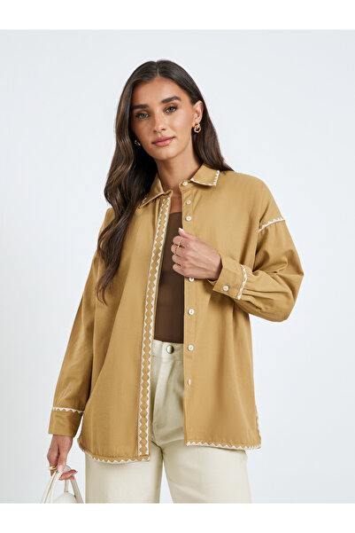 Styli Women Brown Embroidered Shirt