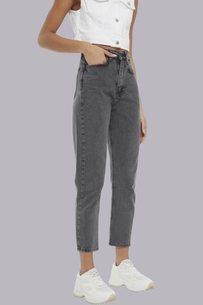 Livik Sasly Women's Smoked Stretchy High Waist Mom Jeans Denim Trousers