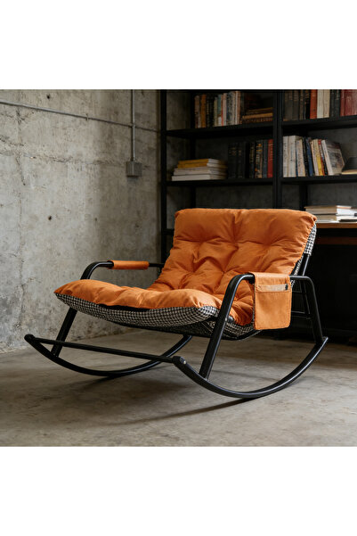 Mtanvxay أريكة استرخاء عصرية مبطنة، كرسي هزاز مزدوج مع مساند للذراعين وحقيبة ...