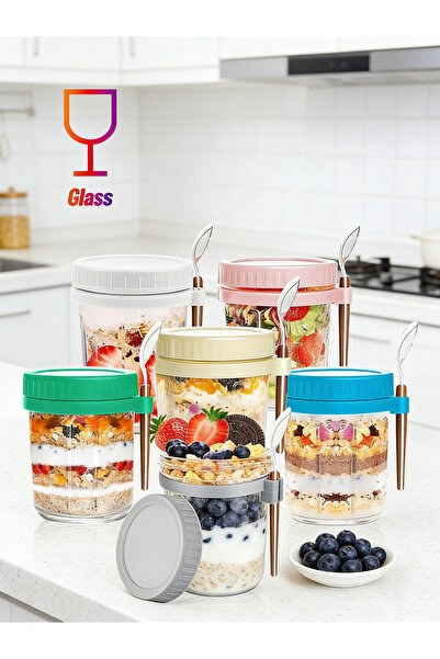 Yoawllty 6 Pack 350ML Overnight Oats Containers with Lids & Spoons - Airtight...