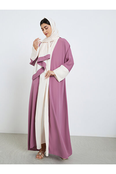 Styli Women Purple Abaya with Inner Dress and Hijab Set