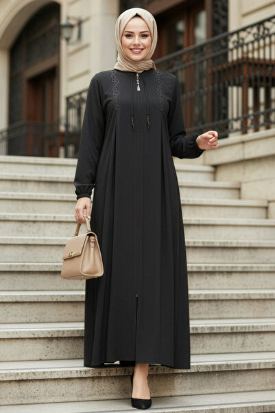 N.S NEVA STYLE Zippered Dark Smoked Hijab Robe 45311Kfu