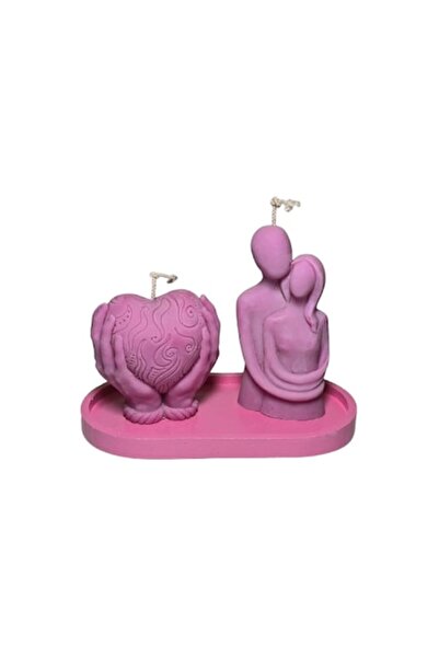 OEM Set of scented candles for Valentine's Day, pink, with cement holder, Lem...