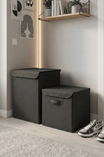 homyjr's Homyjr’S Set of 2 Fabric Storage Boxes with Lids (Large + Small) Clo...