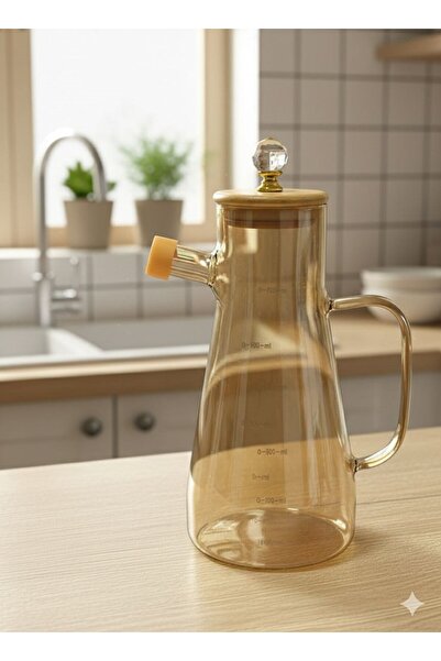 Qerhome Borosilicate Glass Crystal Stylish Oil Pot with Bamboo Lid Amber 900 ...