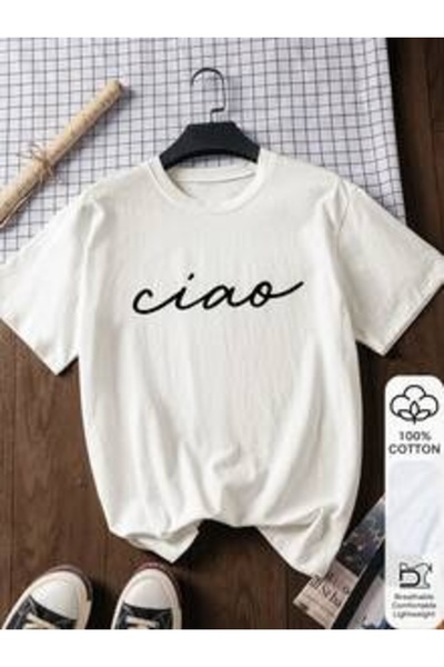 kahire تي شيرت CIAO مطبوع فاخر كبير الحجم